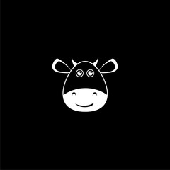 Cute cow icon or logo on dark background