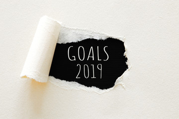 2019 goals list written over torn paper on black background.