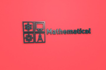 Text Mathematical with blue 3D illustration and red background