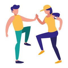 young couple running characters