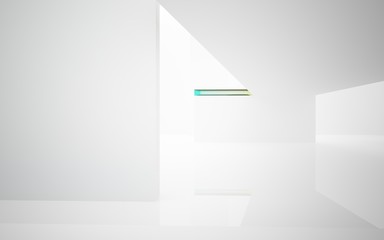 Abstract white interior with colored gradient glossy lines. 3D illustration and rendering