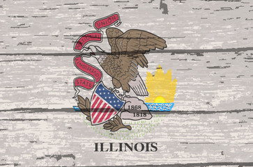 Illinois State Flag On Old Timber