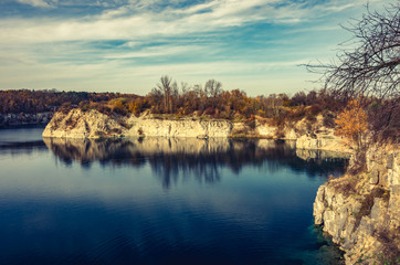 Fototapeta premium Autumn Zakrzowek lake in Krakow, Poland