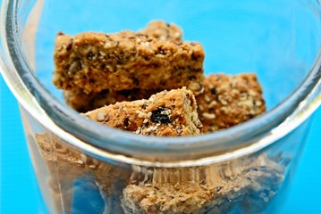 Homemade rusks in a glass jar. This is a popular South African food which is eaten with tea or coffee. 