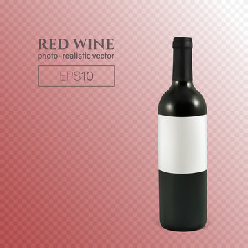 Photorealistic bottle of red wine on a transparent background. Mock up transparent bottle of wine. This wine bottle can be placed on any background.
