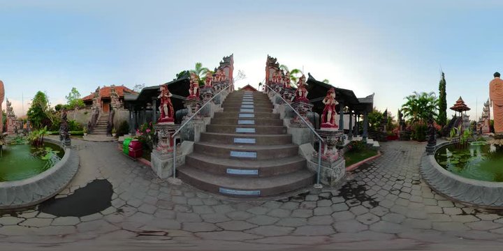 vr360 buddhist temple Brahma Vihara Arama with statues of the gods. balinese temple, old hindu architecture, Bali architecture, ancient design. Travel concept. indonesia