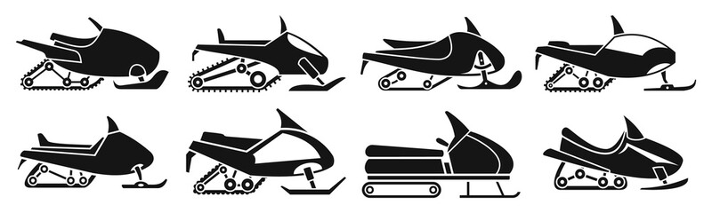 Fast snowmobile icon set. Simple set of fast snowmobile vector icons for web design on white background