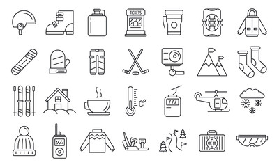 Holiday ski resort icon set. Outline set of holiday ski resort vector icons for web design isolated on white background