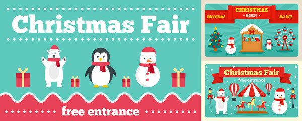 City Christmas Fair banner set. Flat illustration of city Christmas Fair vector banner set for web design