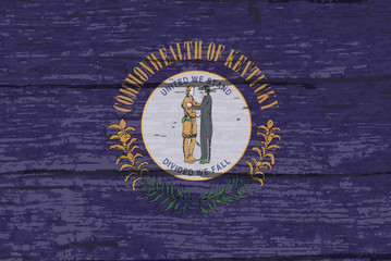 Kentucky State Flag On Old Timber