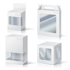 Carton Or Plastic Blank Package Box with a transparent plastic window. Illustration Isolated On White Background. Ready For Your Design. Product Packing Vector.