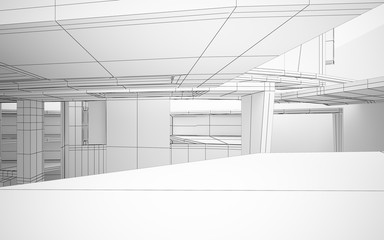 Abstract white interior highlights future. Polygon drawing. Architectural background. 3D illustration and rendering