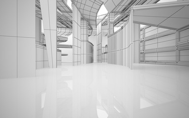 Abstract white interior highlights future. Polygon drawing. Architectural background. 3D illustration and rendering