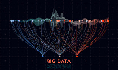 Vector abstract colorful big data information sorting visualization. Social network, financial analysis of complex databases. Visual information complexity clarification. Intricate data graphic - obrazy, fototapety, plakaty
