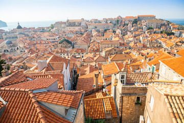 Fototapeta na wymiar View of Dubrovnik red roofs in Croatia at sunset light