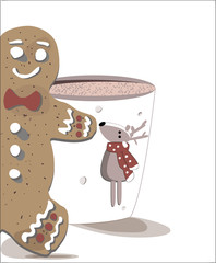A tasty Christmas biscuit with a cup of hot chocolate