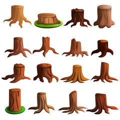 Stump tree icon set. Cartoon set of stump tree vector icons for web design