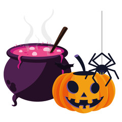 happy halloween pumpkins with spiderweb