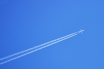 Jet plane with a trail in the sky