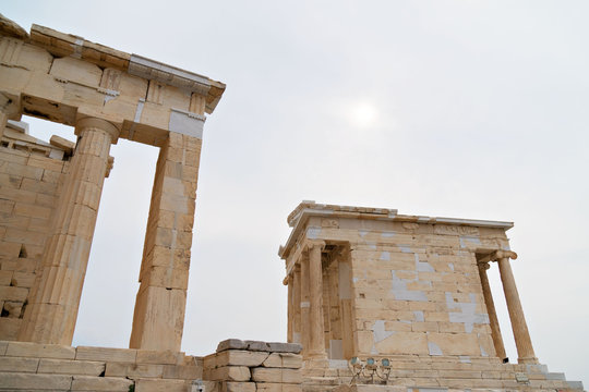 The Temple of Niki Apteros and the Propylaea in the Athenian Acropolis.