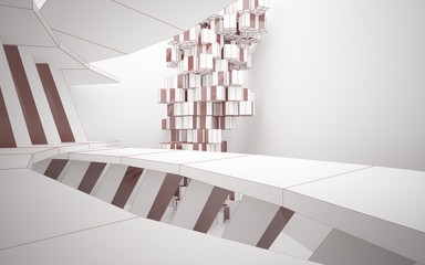 Obraz premium Abstract white interior highlights future with glossy lines. Polygon colored drawing. Architectural background. 3D illustration and rendering