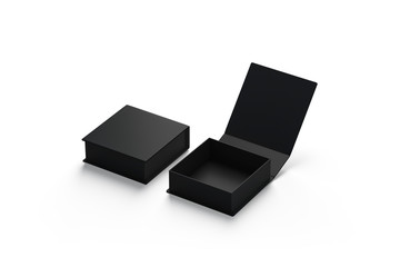Blank black opened and closed gift box mockup set, isolated