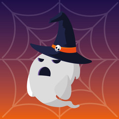 happy halloween ghosts with spiderweb