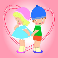 Valentines Day for invitation or greeting card, Cute kids, boy and girl.vector