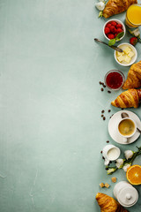 Continental breakfast captured from above - space for text - obrazy, fototapety, plakaty