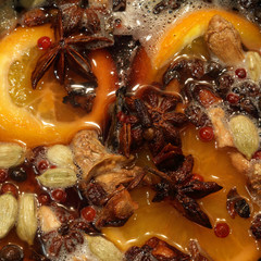 cooking mulled wine top view hot festive background