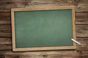 blank green slate blackboard wooden background