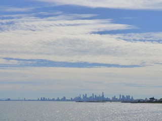 panorama of Melbourne's skyline with haze, focus on sky