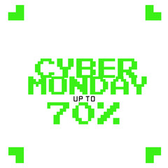 CYBER MONDAY DESIGN. DISCOUNT , PROMOTION, MINIMAL DIGITAL LAYOUT . DIGITAL STYLE FONT. GREEN ON WHITE.