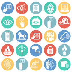 Cyber security and computer icons set on color circles background for graphic and web design, Modern simple vector sign. Internet concept. Trendy symbol for website design web button or mobile app.