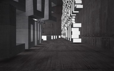 Empty dark abstract concrete room interior with statue of  word 