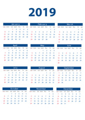 Year 2019 2020 calendar vector design template, simple and clean design