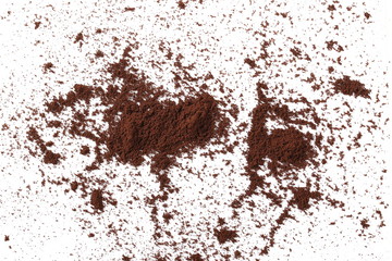 Instant coffee, pile of powdered isolated on white background, top view