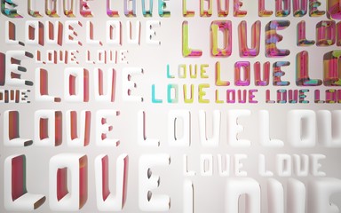 Abstract dynamic interior with white smooth statue of  word 