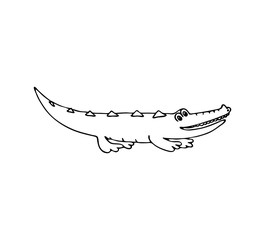 Vector illustration of cartoon funny crocodile. Coloring page book for children