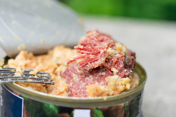 Food in an iron pot. A dish in an iron pot.