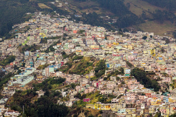 Fototapeta premium Aerial view of the colonial sector of the city of Quito in Ecuador, next to the Pichincha volcano