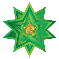 Christmas Golden Star Icon Symbol Design. Vector Christmas decoration of green and gold color isolated on white background. Christmas star for design, card, invitation, print.