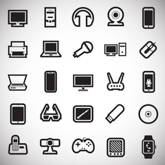Cool gadgets and electronic devices set on white background icons