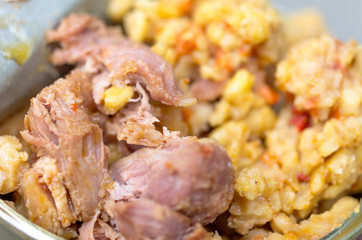 Meat with bulgur. Wheat cereal with meat.