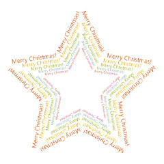 Christmas Star Made of Text Merry Christmas. Vector Christmas Text decoration isolated on white background. Christmas star for design, card, invitation, print.