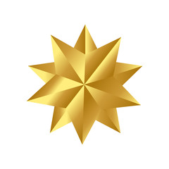 Christmas Golden Star Icon Symbol Design. Vector Christmas decoration of gold metallic color isolated on white background. Christmas star for design, card, invitation, print.