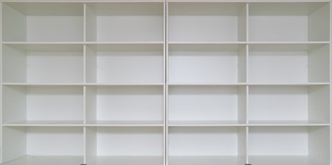 empty book case. Empty shelves, blank Bookcase library