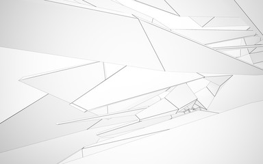 Abstract white interior highlights future. Polygon drawing. Architectural background. 3D illustration and rendering