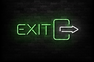 Vector realistic isolated neon sign of Exit logo for template decoration and covering on the wall background.