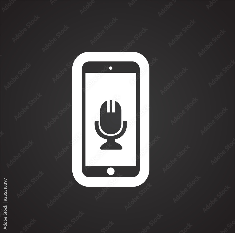 Poster phone with microphone on display icon on black background for graphic and web design, modern simple 
